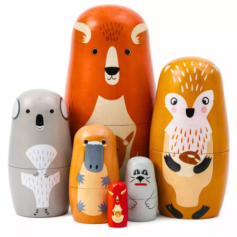 LEAN TOYS Koka matrjošku leļļu komplekts Meža dzīvnieki 6 gab.