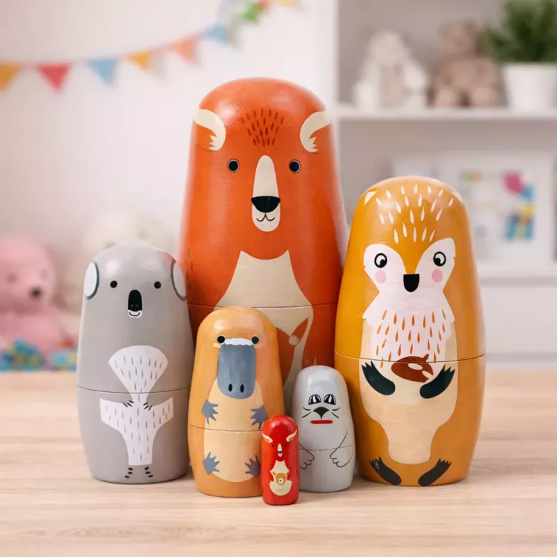LEAN TOYS Koka matrjošku leļļu komplekts Meža dzīvnieki 6 gab.