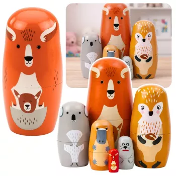 LEAN TOYS Koka matrjošku leļļu komplekts Meža dzīvnieki 6 gab.