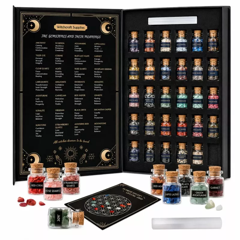 LEAN TOYS Minerālu un dārgakmeņu kristālu komplekts burciņās ar grāmatu, 30 gab.