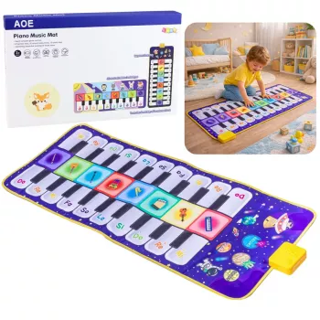 LEAN TOYS Muzikālais izglītojošais deju paklājs Interaktīvā klavieres Kosmoss 120 x 48 cm