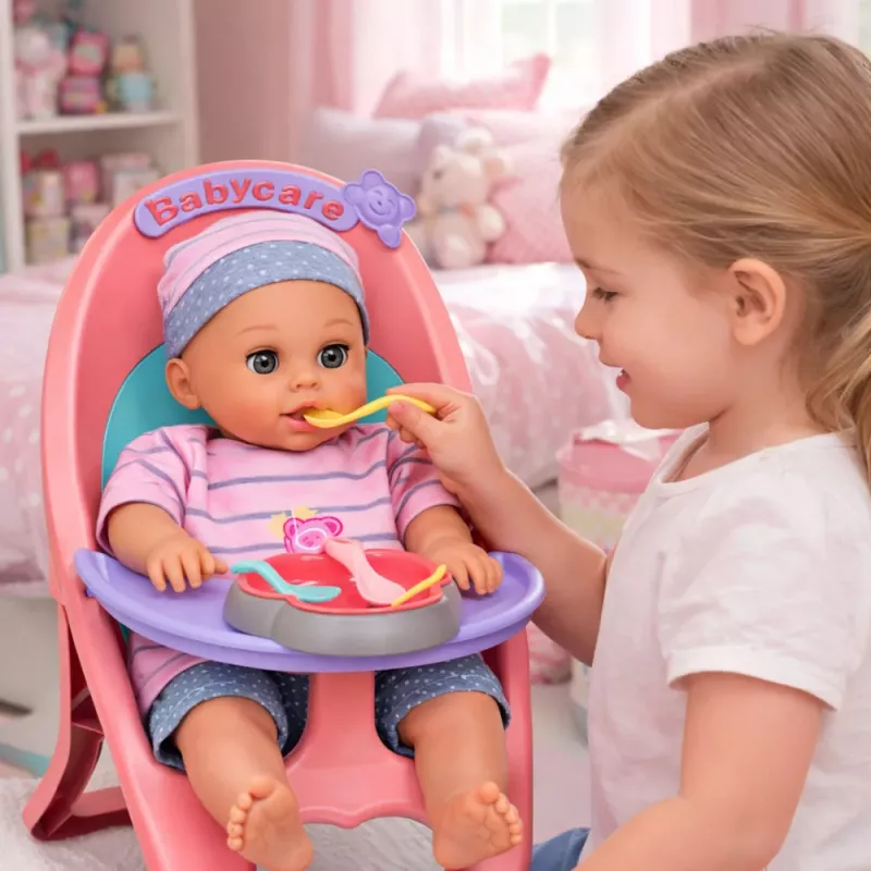 LEAN TOYS Bērnu lelle, kas urinē, muld, raud, runā 12 skaņas, aksesuāri, krēsls