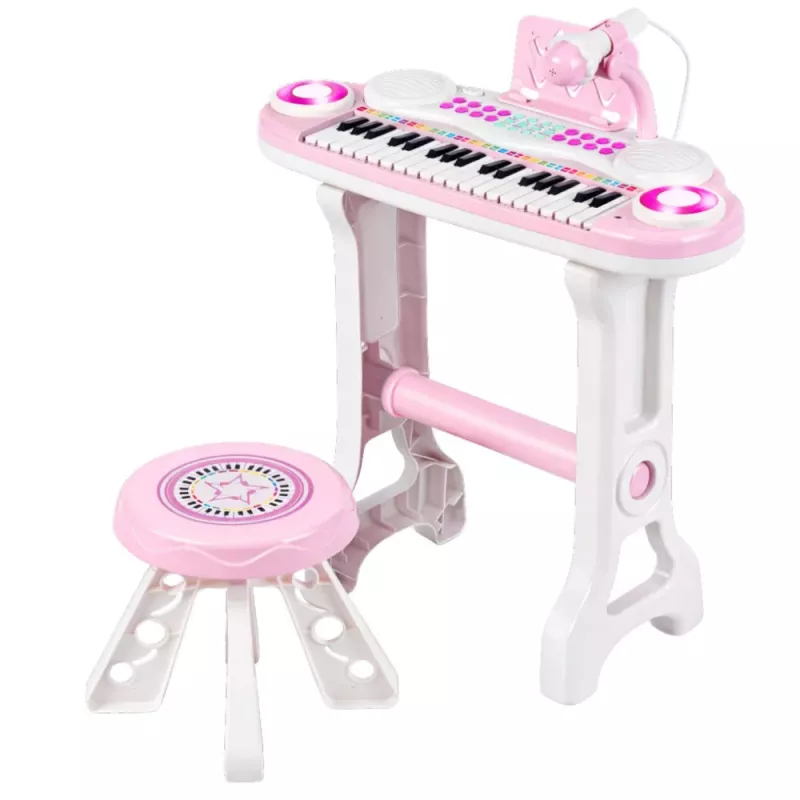 LEAN TOYS Elektroniskās klavieres bērniem ar krēslu, mikrofonu, MP3 - Rozā
