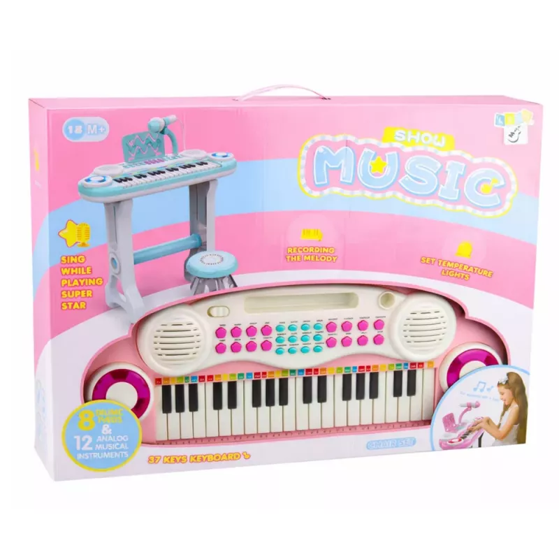 LEAN TOYS Elektroniskās klavieres bērniem ar krēslu, mikrofonu, MP3 - Rozā