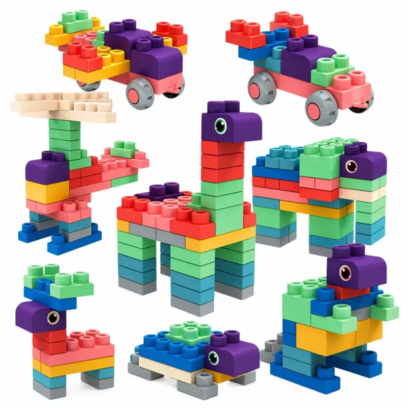 LEAN TOYS Mīksti sensoriskie silikona konstrukcijas bloki krāsaini 80 gab.