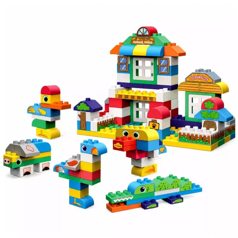 LEAN TOYS Mīkstie sensoriskie silikona konstrukcijas bloki Animal House 151 gab.