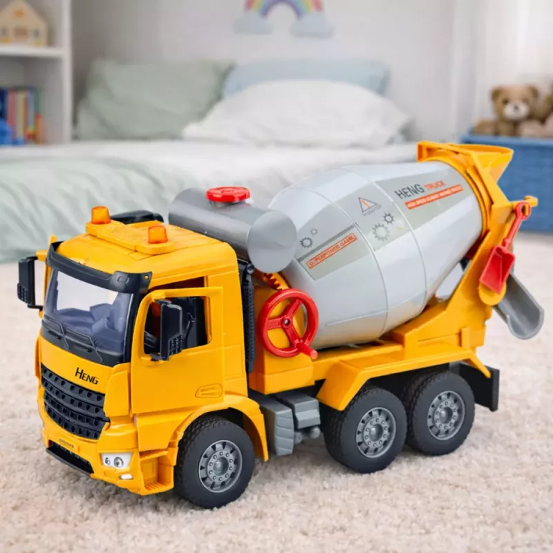 LEAN TOYS Būvniecības kravas auto betona maisītājs ar rotējošu cilindru, gaismām un skaņām