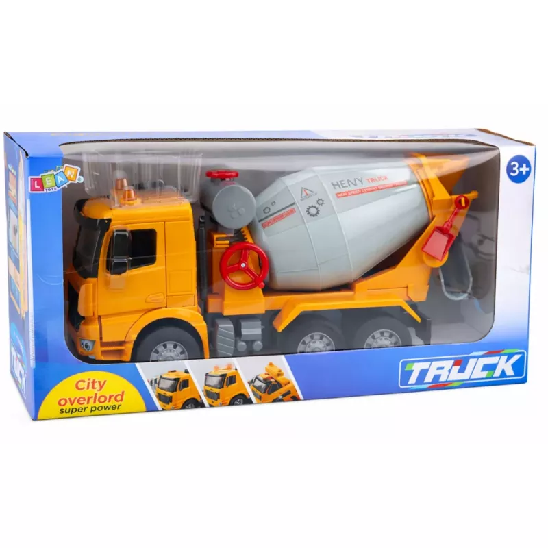 LEAN TOYS Būvniecības kravas auto betona maisītājs ar rotējošu cilindru, gaismām un skaņām