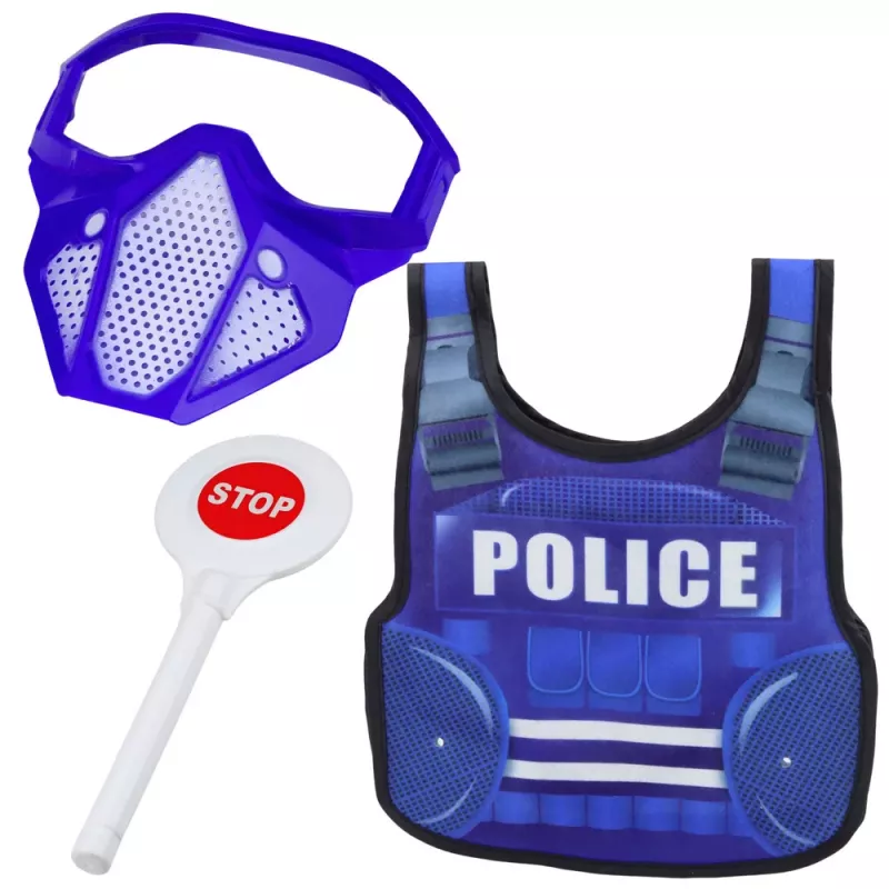 LEAN TOYS Policijas komplekts ar vesti, šauteni, masku, rāciju un aksesuāriem
