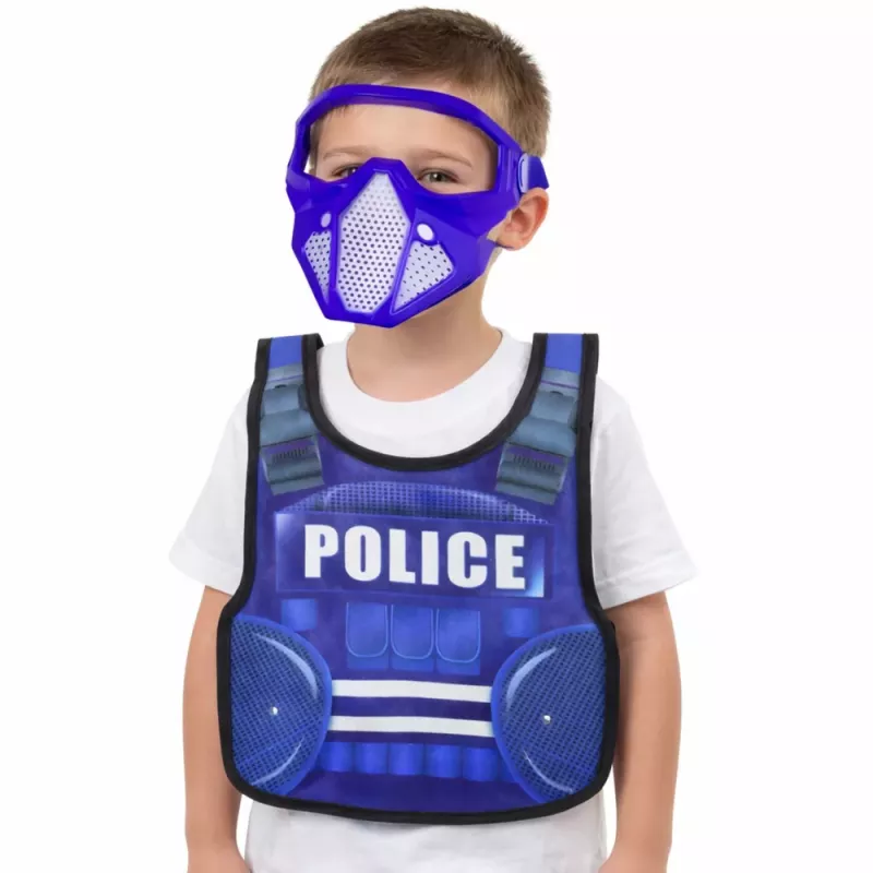 LEAN TOYS Policijas komplekts ar vesti, šauteni, masku, rāciju un aksesuāriem