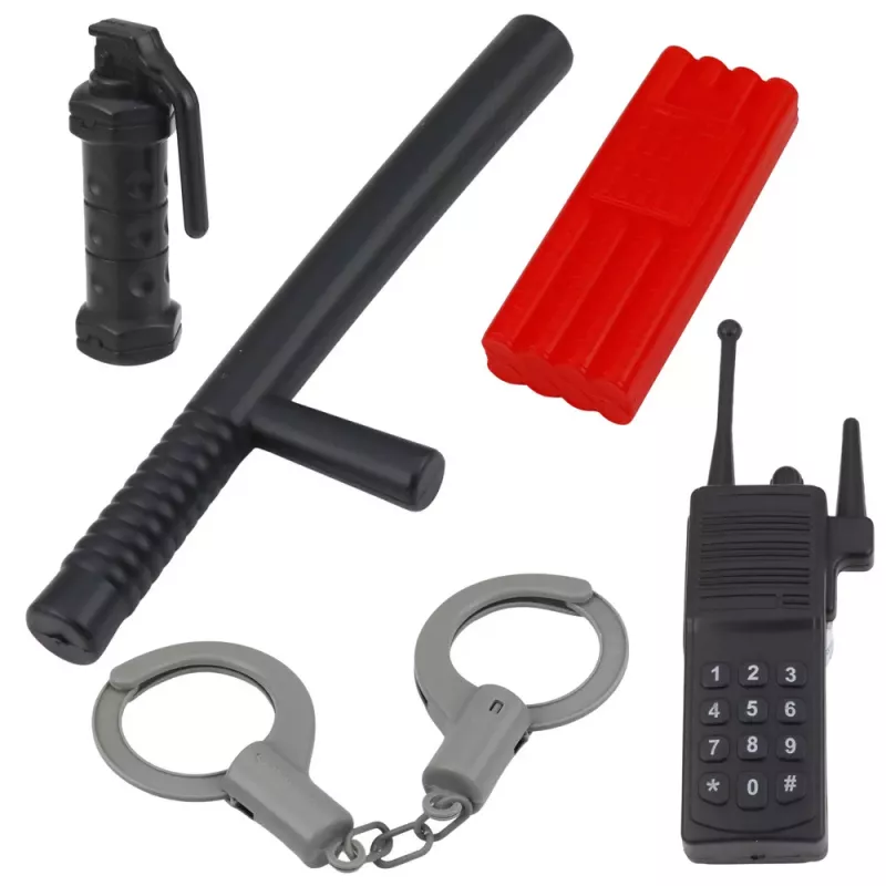 LEAN TOYS Policijas komplekts ar vesti, šauteni, masku, rāciju un aksesuāriem