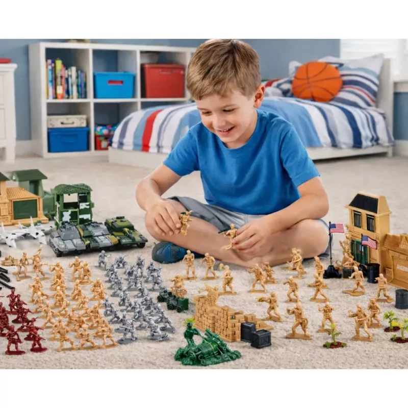 LEAN TOYS Militārā bāze figūras karavīri transportlīdzekļi lielais militārais komplekts 300 gab.