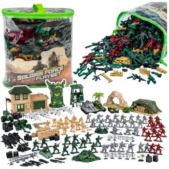 LEAN TOYS Militārā bāze figūras karavīri transportlīdzekļi lielais militārais komplekts 300 gab.