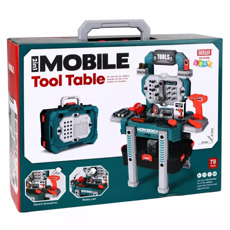 LEAN TOYS DIY komplekts 2-in-1 Darbagalds Čemodāns Darbnīca Skrūvgriezis 78 gab.