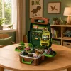 LEAN TOYS Dinozauru komplekts mugursomā, koferī, figūriņas, izglītojošas kartītes, aksesuāri, 30 gab.