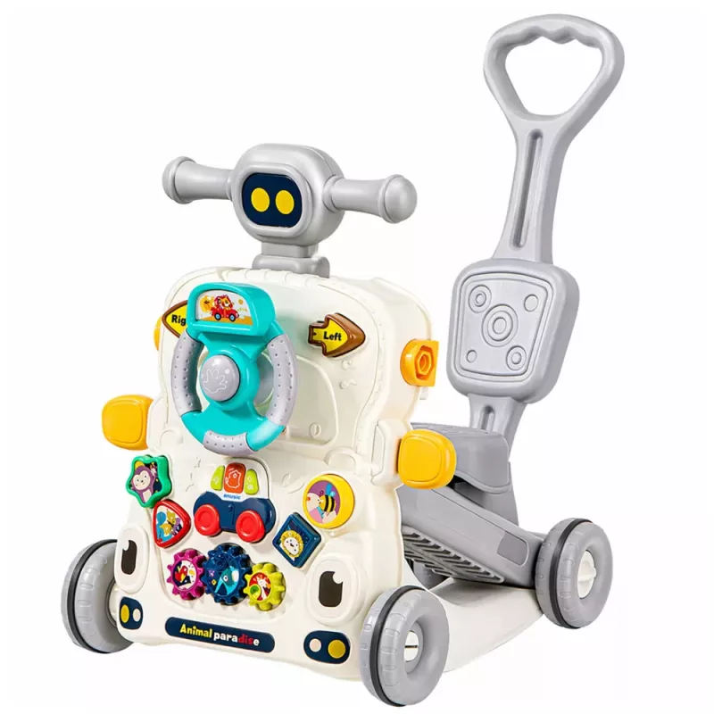 LEAN TOYS Interaktīvs izglītojošs velosipēds, stūmējs, galds, skrejritenis 5 in 1 Pelēks