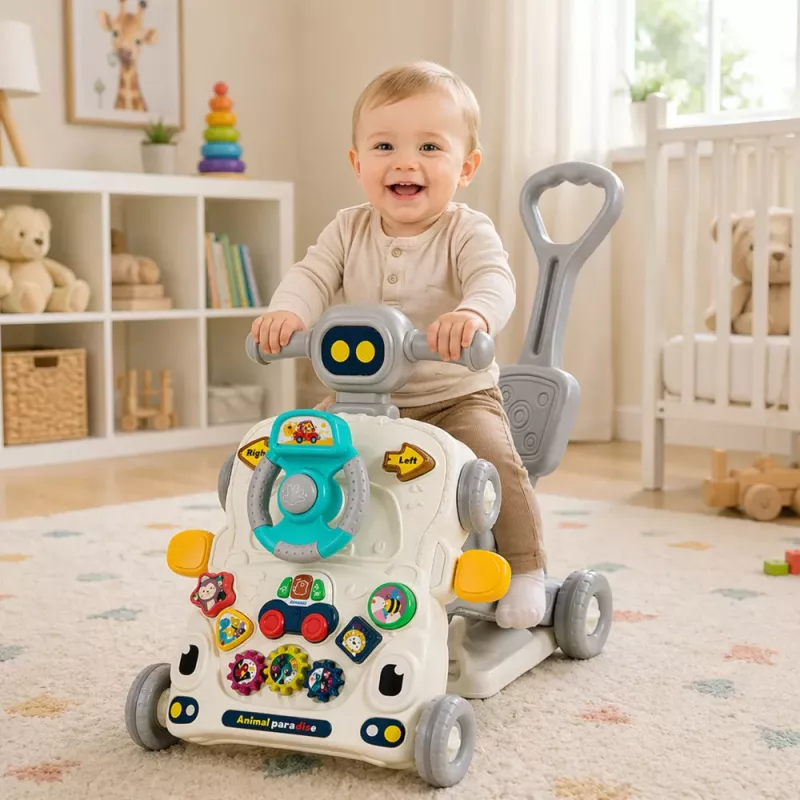 LEAN TOYS Interaktīvs izglītojošs velosipēds, stūmējs, galds, skrejritenis 5 in 1 Pelēks
