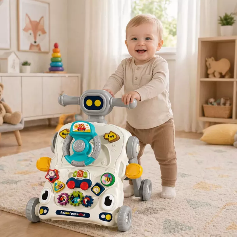 LEAN TOYS Interaktīvs izglītojošs velosipēds, stūmējs, galds, skrejritenis 5 in 1 Pelēks