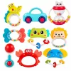 LEAN TOYS Grabuļu, zobu riņķu un rotaļlietu komplekts mazuļiem, krāsains, kustīgs, 9 gab.