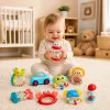 LEAN TOYS Grabuļu, zobu riņķu un rotaļlietu komplekts mazuļiem, krāsains, kustīgs, 9 gab.