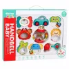 LEAN TOYS Grabuļu, zobu riņķu un rotaļlietu komplekts mazuļiem, krāsains, kustīgs, 9 gab.