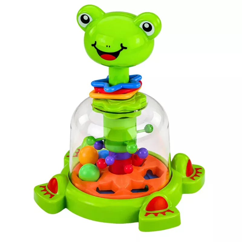 LEAN TOYS Interaktīvs vardes vērpējs ar griežamām bumbiņām zīdaiņiem