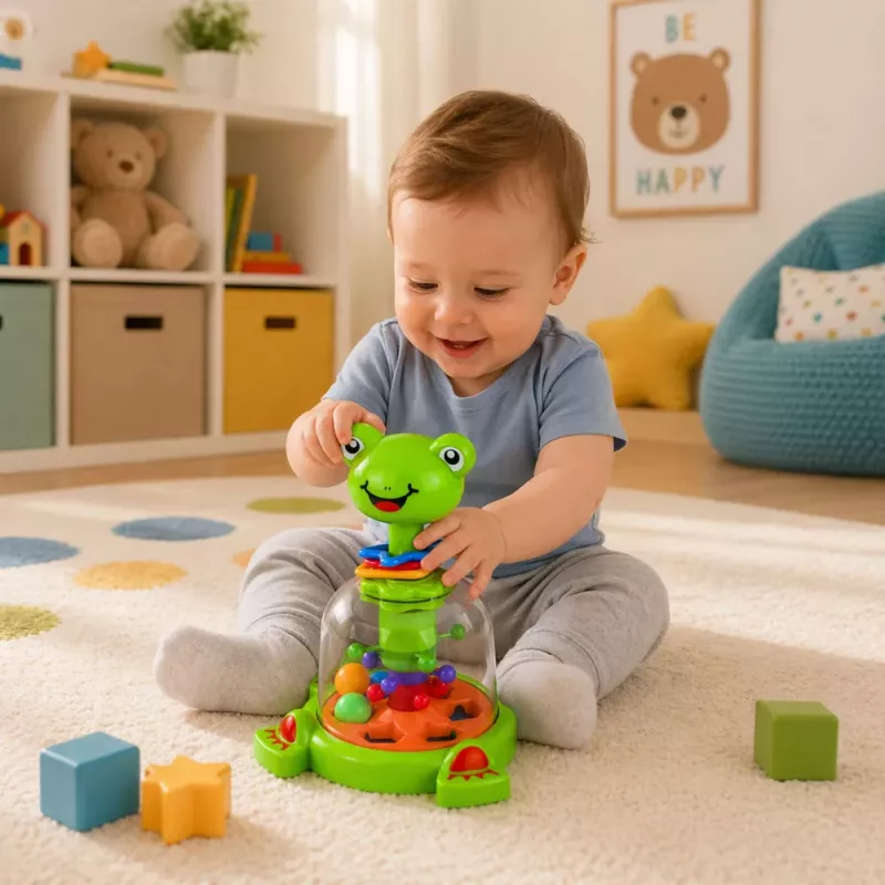 LEAN TOYS Interaktīvs vardes vērpējs ar griežamām bumbiņām zīdaiņiem