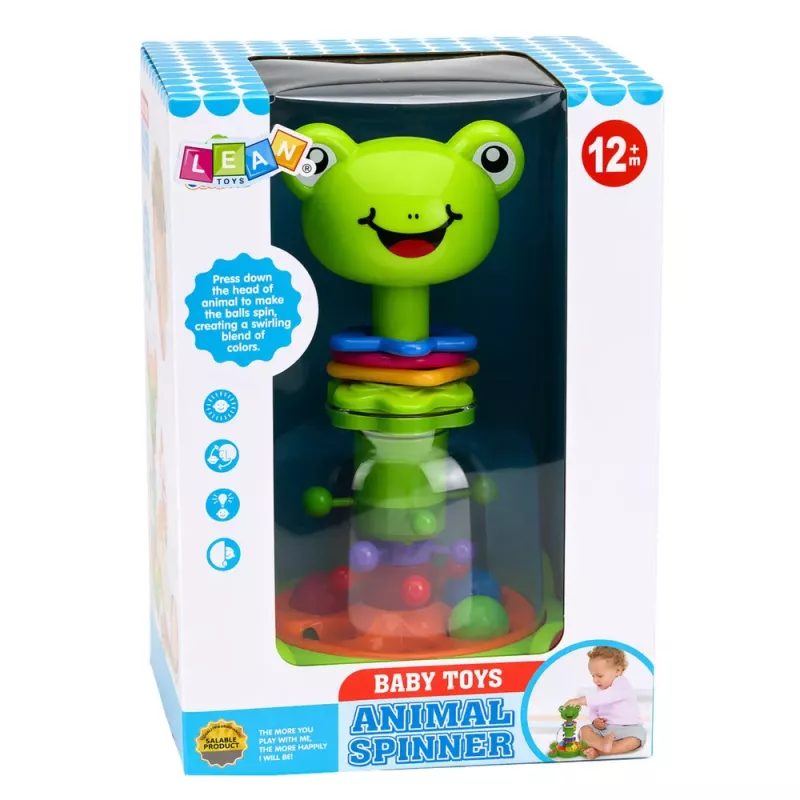 LEAN TOYS Interaktīvs vardes vērpējs ar griežamām bumbiņām zīdaiņiem