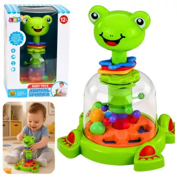 LEAN TOYS Interaktīvs vardes vērpējs ar griežamām bumbiņām zīdaiņiem