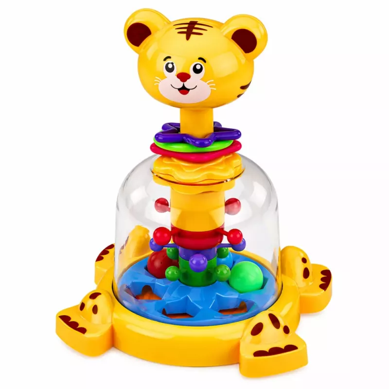 LEAN TOYS Interaktīvā tīģerkasīša virpuļtopa ar virpuļbumbiņām mazuļiem