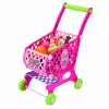LEAN TOYS Liels iepirkumu ratiņš bērniem Pārtikas preces Rozā 52cm 46 gab.