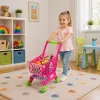 LEAN TOYS Liels iepirkumu ratiņš bērniem Pārtikas preces Rozā 52cm 46 gab.