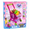 LEAN TOYS Liels iepirkumu ratiņš bērniem Pārtikas preces Rozā 52cm 46 gab.