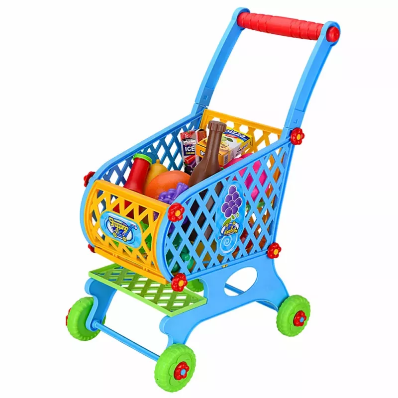 LEAN TOYS Liels iepirkumu grozs bērniem pārtikas precēm zils 52cm 46 gab.