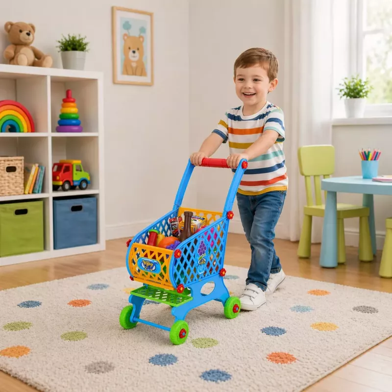 LEAN TOYS Liels iepirkumu grozs bērniem pārtikas precēm zils 52cm 46 gab.