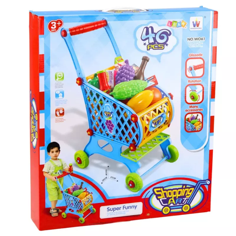 LEAN TOYS Liels iepirkumu grozs bērniem pārtikas precēm zils 52cm 46 gab.