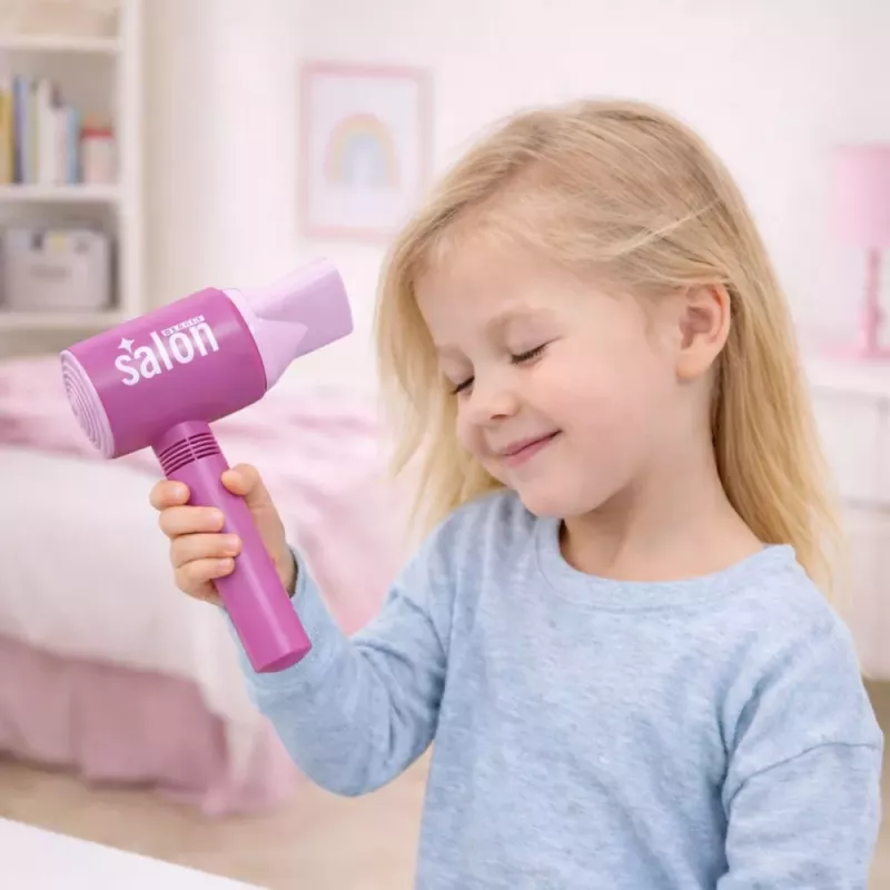 LEAN TOYS Bērnu frizētavas komplekts - Rotaļu fēns, spogulis, ķemme un aksesuāri - Lomu spēles skaistumkopšanas komplekts bērniem no 3 gadiem