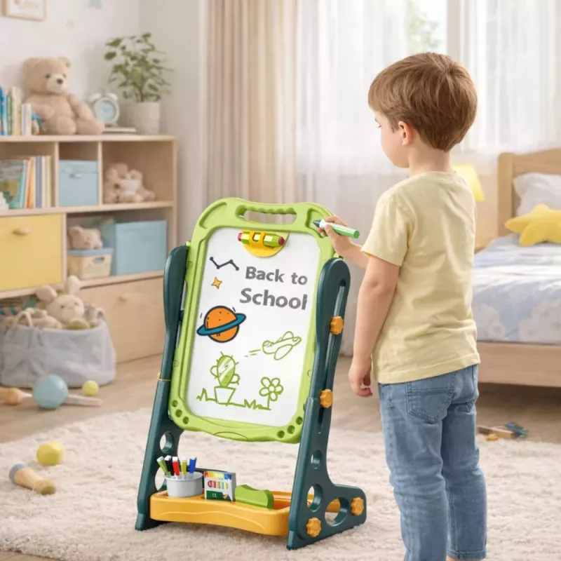 LEAN TOYS Divpusējs magnētiskais krīta dēlis, sausās dzēšanas, zaļš, 52 gab.