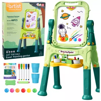 LEAN TOYS Divpusējs magnētiskais sausās dzēšanas un krīta dēlis ar magnētiem un krītiņiem, 48 gab.