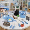 LEAN TOYS Virtuves piederumu komplekts Katli Panna Tējkanna Piederumi Zils 32 gab.