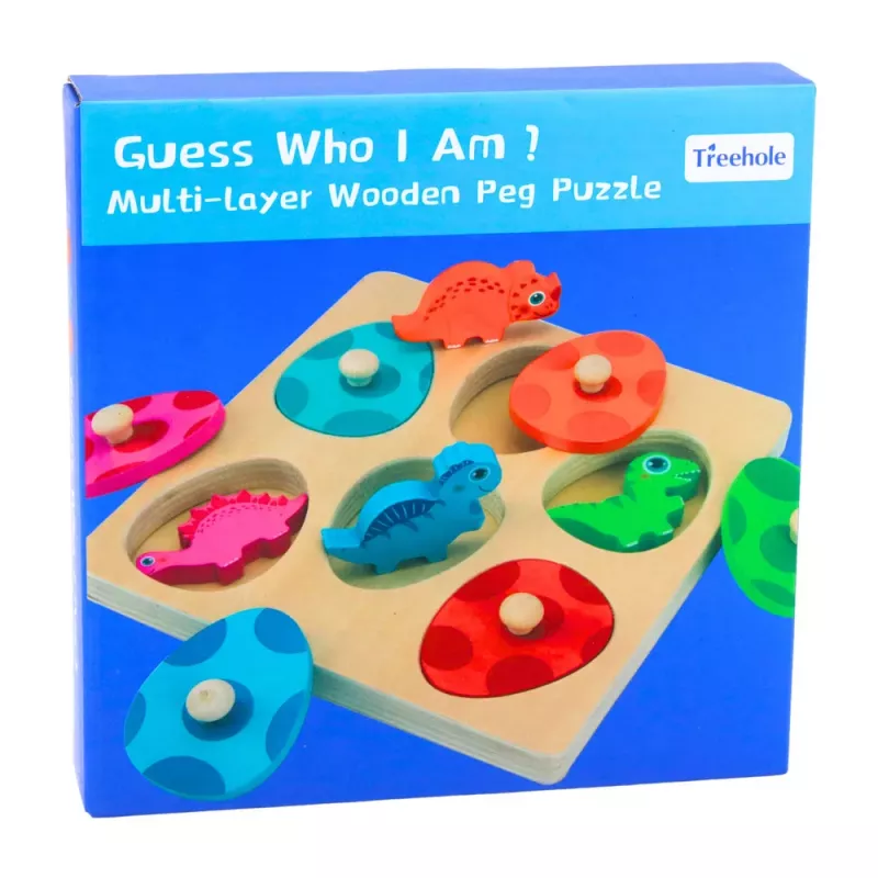 LEAN TOYS Wooden Puzzle Dinosaurs in Eggs Educational Memory Game