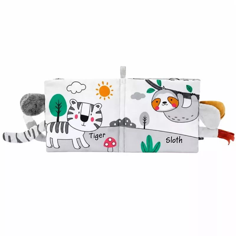 LEAN TOYS Mīkstā sensoriskā grāmatiņa ar šalkojošu un čīkstošu ziloni, pelēka