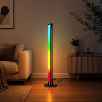 LEAN RGB LED stūra grīdas lampa ar mūzikas režīmu, tālvadības pulti un lietotni, 90 cm