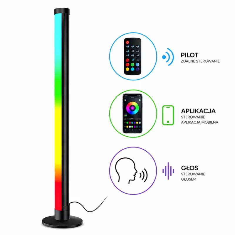LEAN RGB LED stūra grīdas lampa ar mūzikas režīmu, tālvadības pulti un lietotni, 90 cm