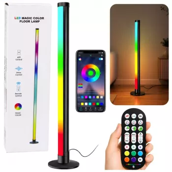 LEAN RGB LED stūra grīdas lampa ar mūzikas režīmu, tālvadības pulti un lietotni, 90 cm