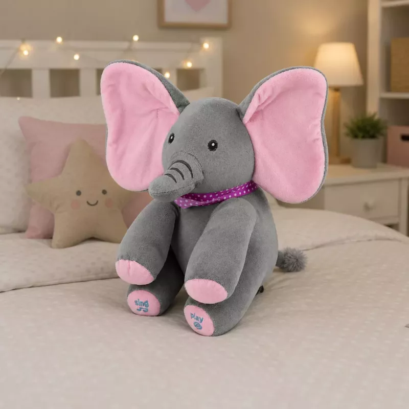 LEAN TOYS Plush Interactive Elephant Moves Ears Plays Melodies Peek-a-boo Game