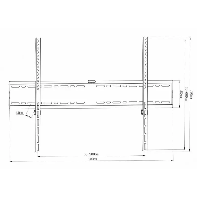 ART AR-95 Fiksēts TV sienas stiprinājums 55-100 collu ekrāniem, 140 kg ietilpība, VESA 900x600, 33 mm profils, melns