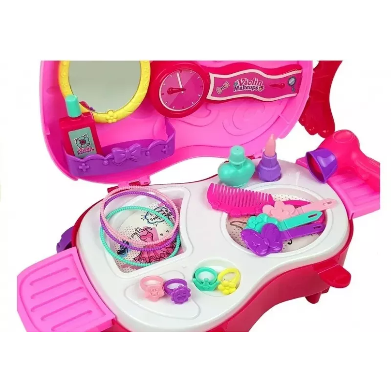 LEAN TOYS Pārnēsājams tualetes galdiņš vijoles futrālī ar spoguli - Melns mākslīgās ādas kosmētikas futrālis