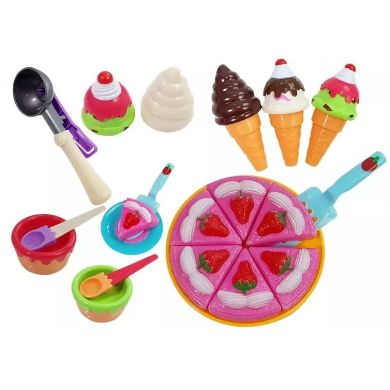 LEAN TOYS Saldumu, desertu, saldējuma, cepumu aksesuāru komplekts - Lomu spēles pārtikas komplekts