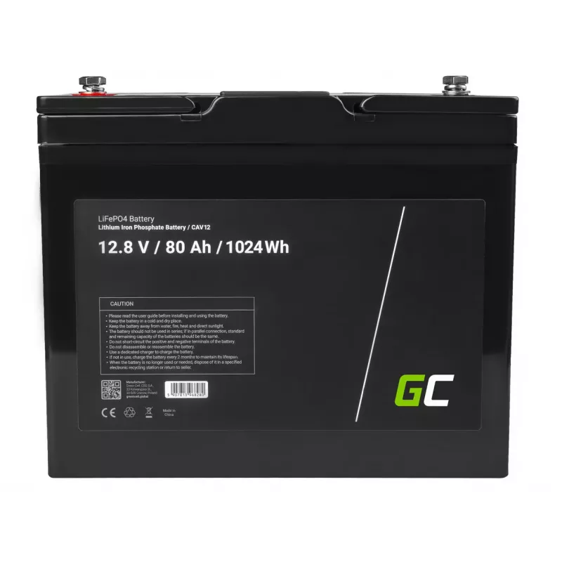 Greencell LiFePO4 akumulators fotoelementu kempingiem un laivām 12V 12.8V 80Ah